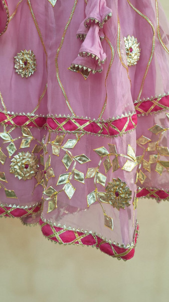 PINK GEORGETTE KACCHAGOTA KIDS WEAR SET