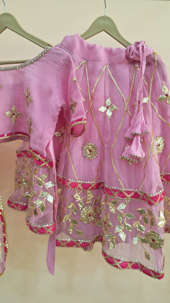 PINK GEORGETTE KACCHAGOTA KIDS WEAR SET