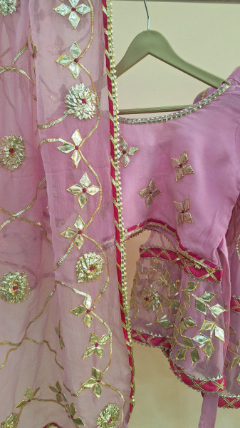 PINK GEORGETTE KACCHAGOTA KIDS WEAR SET