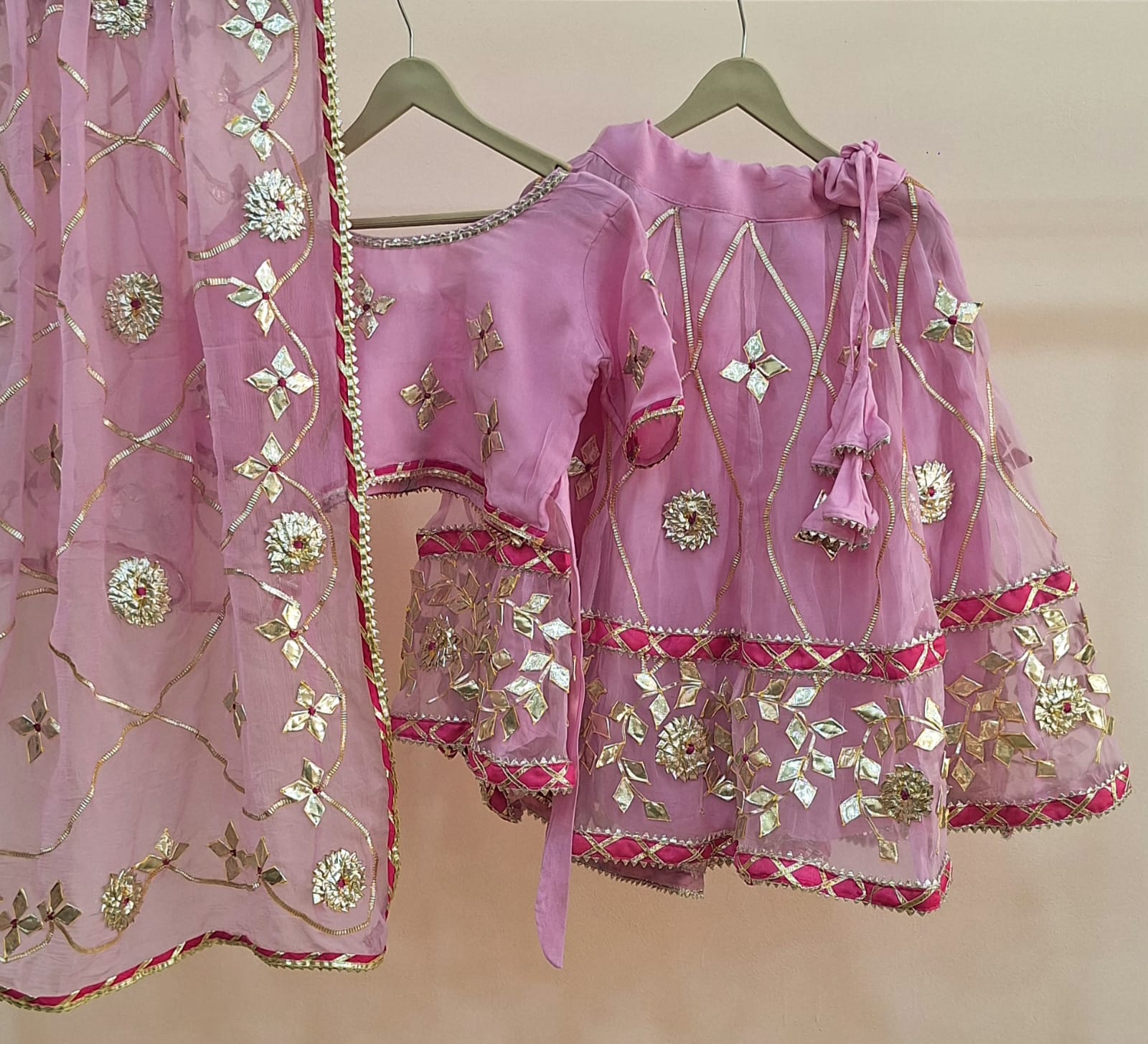 PINK GEORGETTE KACCHAGOTA KIDS WEAR SET