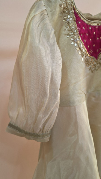 OFFWHITE TISSUE HANDWORK PEPLUM SHARARA KIDS SET