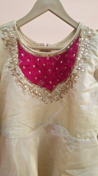 OFFWHITE TISSUE HANDWORK PEPLUM SHARARA KIDS SET