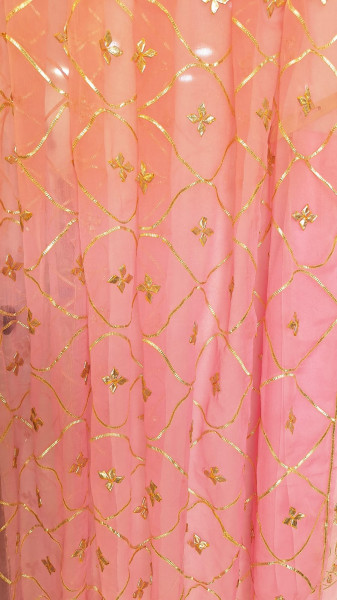 PINK GEORGETTE KACCHAGOTA HANDWORK UNSTITCHED SUIT SET