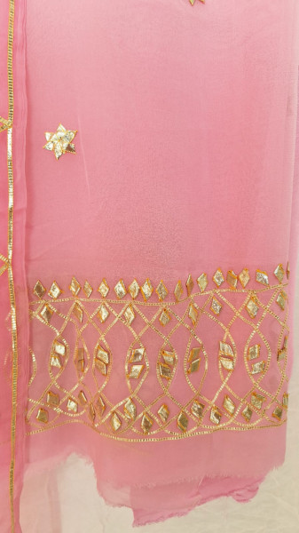PINK GEORGETTE KACCHAGOTA HANDWORK UNSTITCHED SUIT SET
