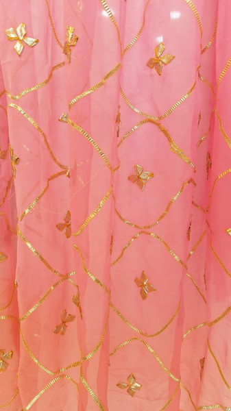 PINK GEORGETTE KACCHAGOTA HANDWORK UNSTITCHED SUIT SET