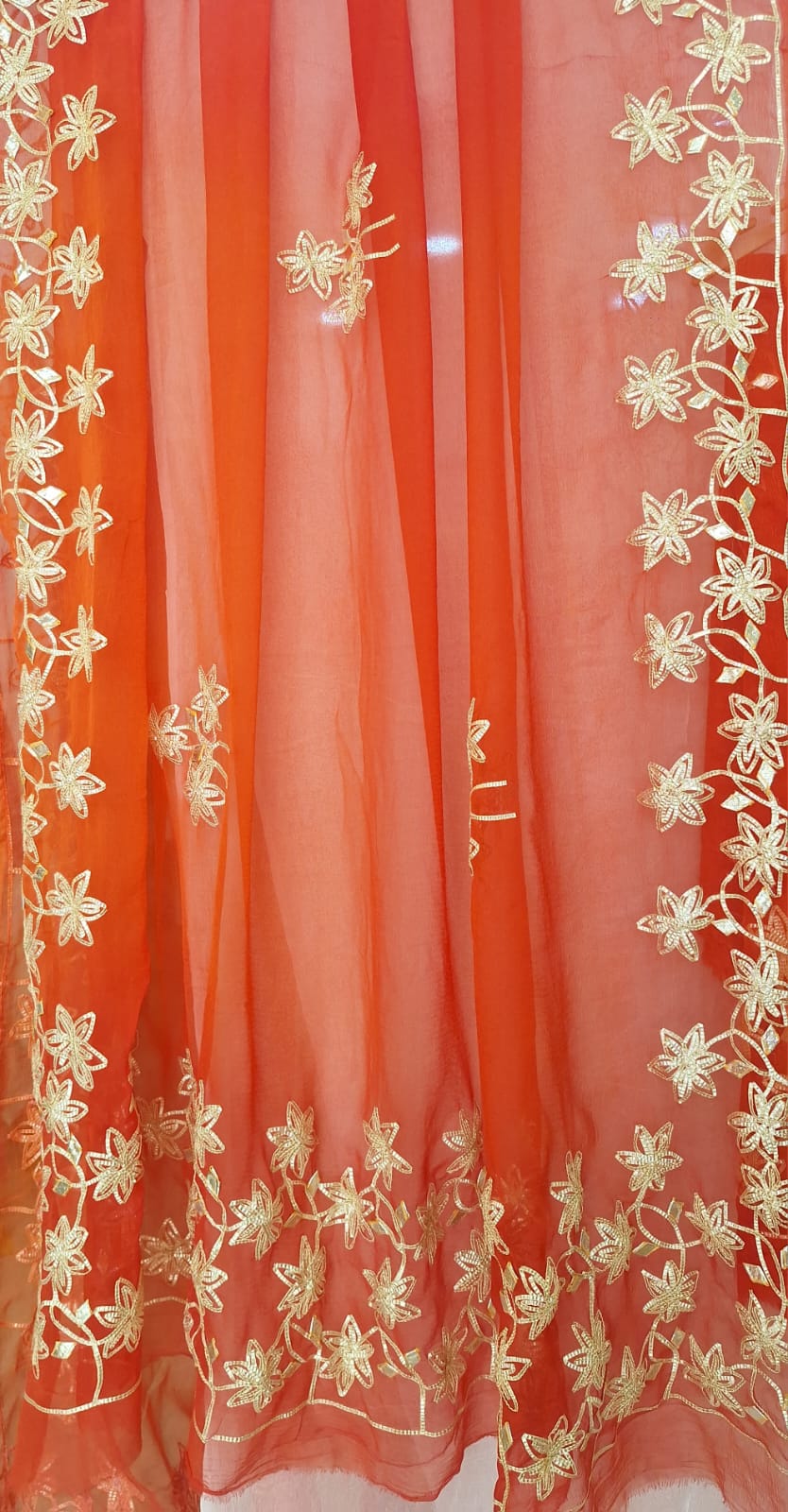 RUSTORANGE GEORGETTE KACCHAGOTA HANDWORK UNSTITCHED SUIT SET