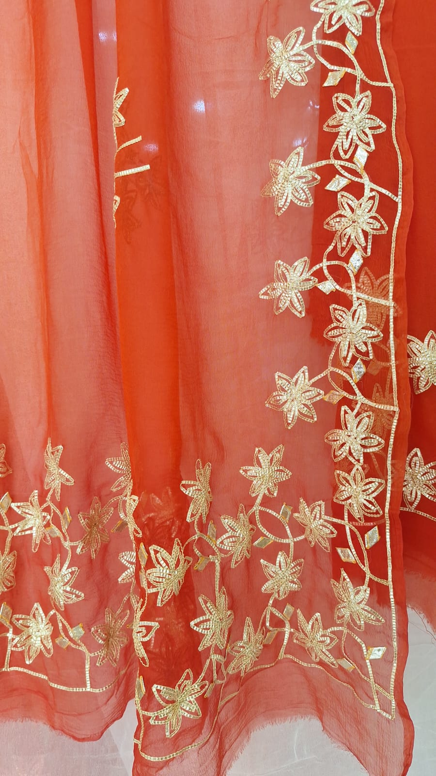RUSTORANGE GEORGETTE KACCHAGOTA HANDWORK UNSTITCHED SUIT SET