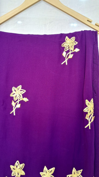 PURPLE GEORGETTE WITH SHIFFON DUPPTTA ON KACCHAGOTA HANDWORK WITH SANTOON PANT