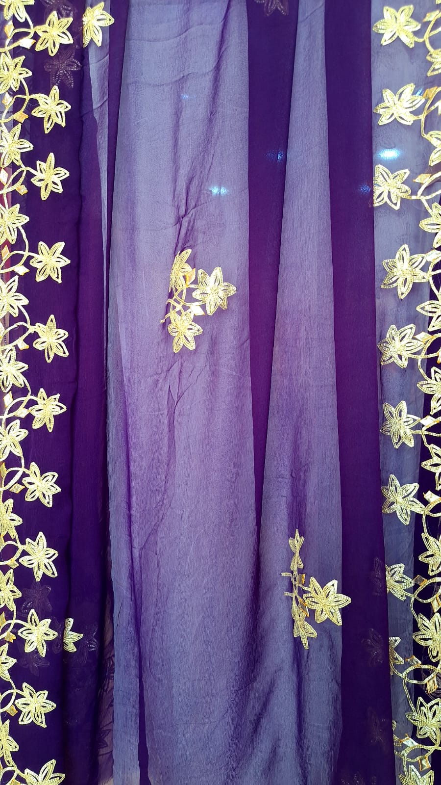 PURPLE GEORGETTE WITH SHIFFON DUPPTTA ON KACCHAGOTA HANDWORK WITH SANTOON PANT