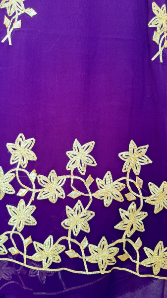 PURPLE GEORGETTE WITH SHIFFON DUPPTTA ON KACCHAGOTA HANDWORK WITH SANTOON PANT