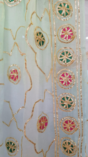 GEORGETTE KACCHAGOTA JAAL SUIT WITH SHIFFON DUPPTTA AND SANTOON PANTS