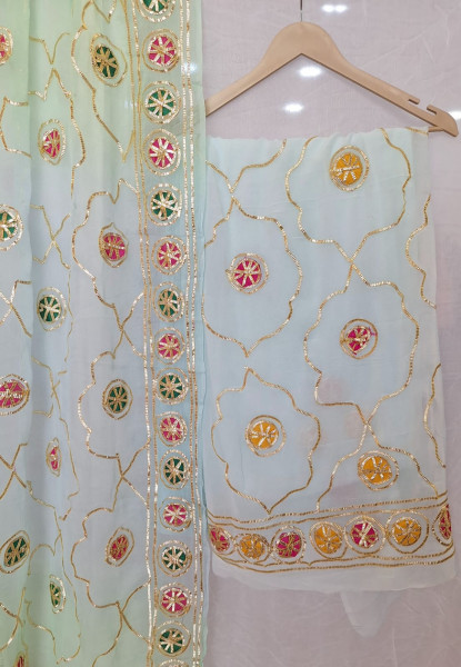 GEORGETTE KACCHAGOTA JAAL SUIT WITH SHIFFON DUPPTTA AND SANTOON PANTS