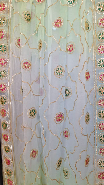 GEORGETTE KACCHAGOTA JAAL SUIT WITH SHIFFON DUPPTTA AND SANTOON PANTS