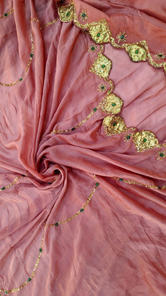 TISSUE ORGANZA MOUSE BROWN HANDWORK SAREE