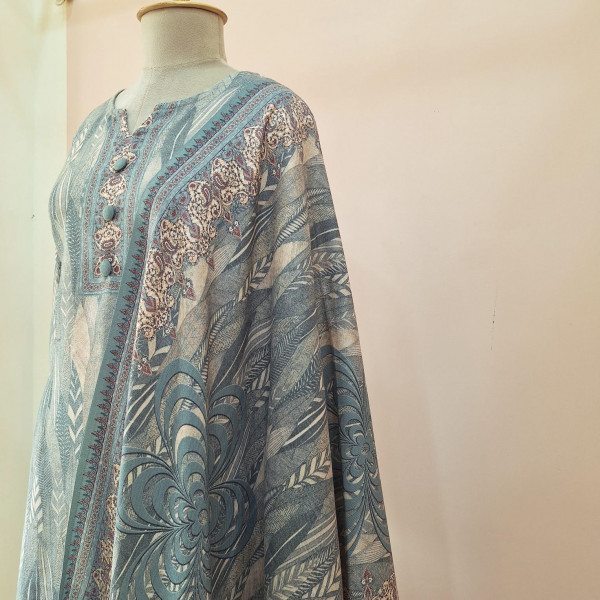 GREEN PRINTED WOOLLEN SUIT SET