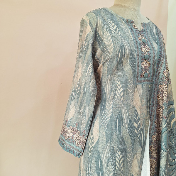 GREEN PRINTED WOOLLEN SUIT SET