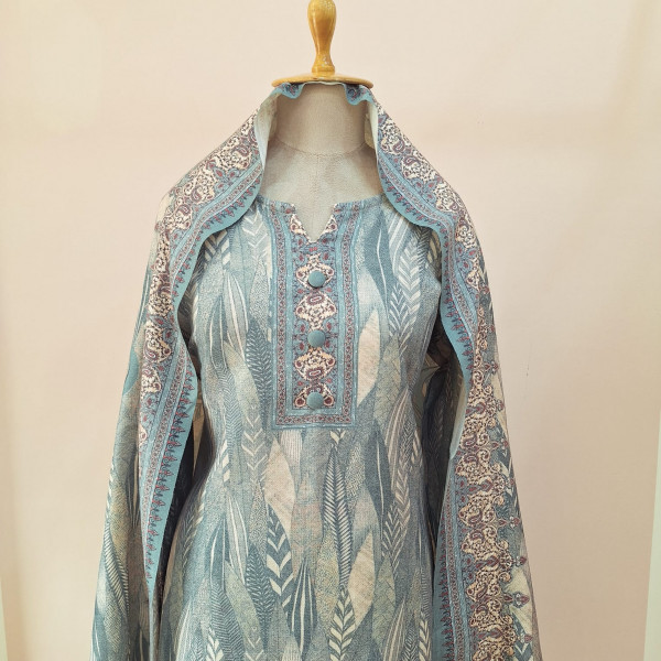 GREEN PRINTED WOOLLEN SUIT SET