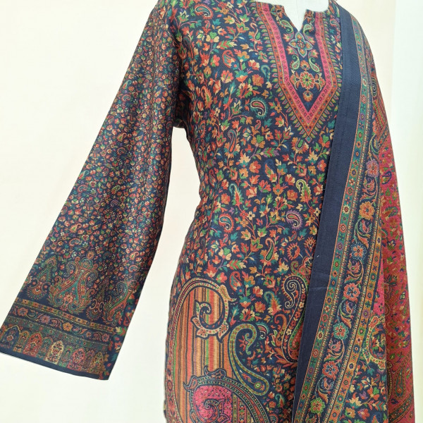 BLUE PRINTED WOOLLEN SUIT SET