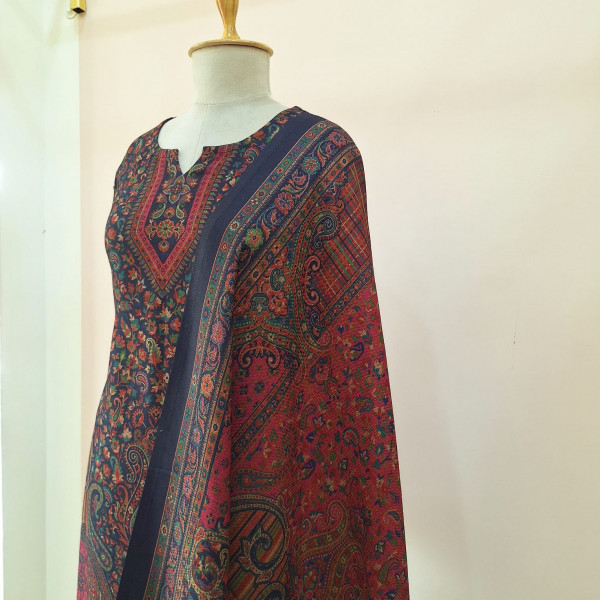 BLUE PRINTED WOOLLEN SUIT SET