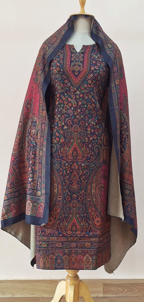 Image of BLUE PRINTED WOOLLEN SUIT SET