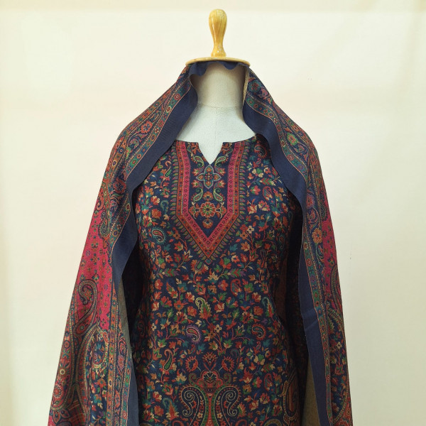 BLUE PRINTED WOOLLEN SUIT SET