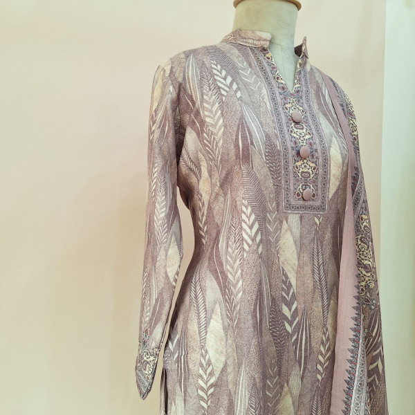 LIGHT PURPLE PRINTED WOOLLEN SUIT SET