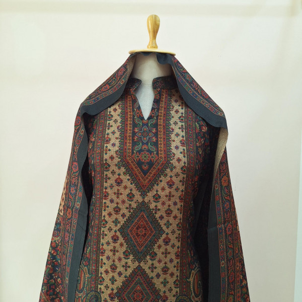 LIGHT BROWN PRINTED WOOLLEN SUIT SET