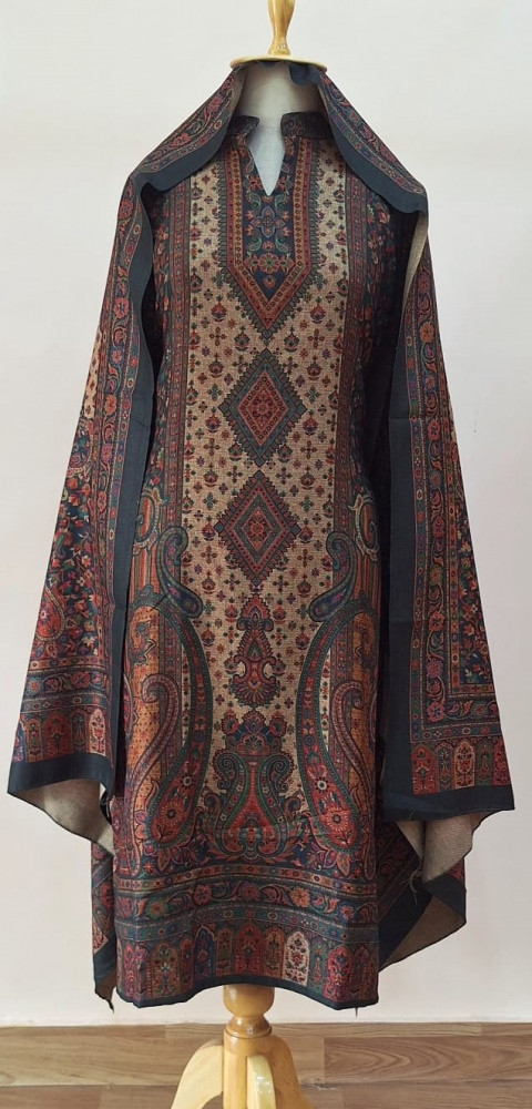 Image of LIGHT BROWN PRINTED WOOLLEN SUIT SET