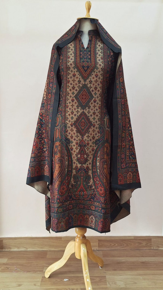 Image of LIGHT BROWN PRINTED WOOLLEN SUIT SET