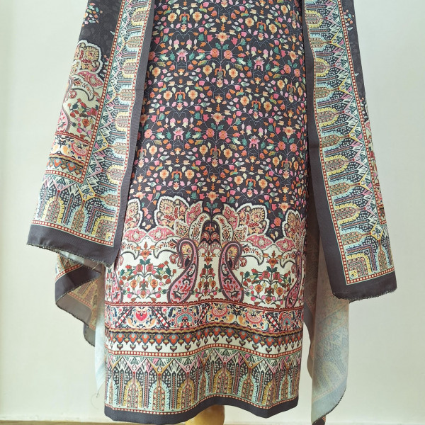 DARK GREY PRINTED  WOOLLEN SUIT SET