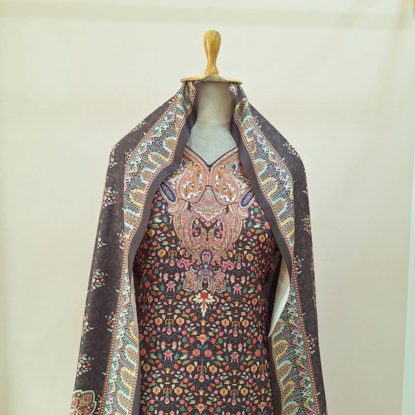 DARK PURPLE PRINTED WOOLLEN SUIT SET