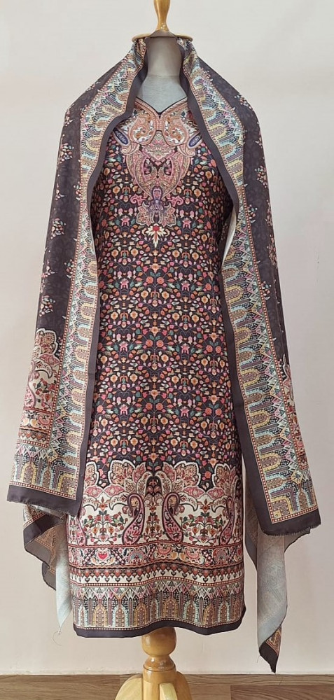 Image of DARK PURPLE PRINTED WOOLLEN SUIT SET