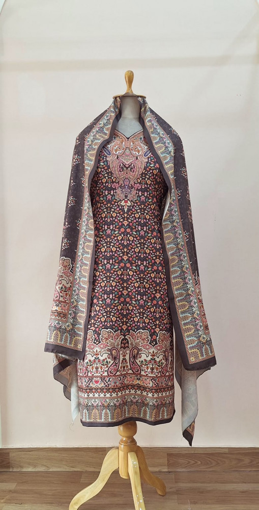 Image of DARK GREY PRINTED  WOOLLEN SUIT SET