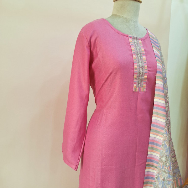 PINK PRINTED WOOLLEN SUIT SET