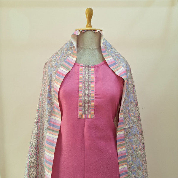 PINK PRINTED WOOLLEN SUIT SET
