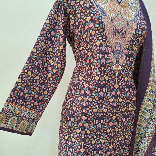 DARK PURPLE PRINTED WOOLLEN SUIT SET