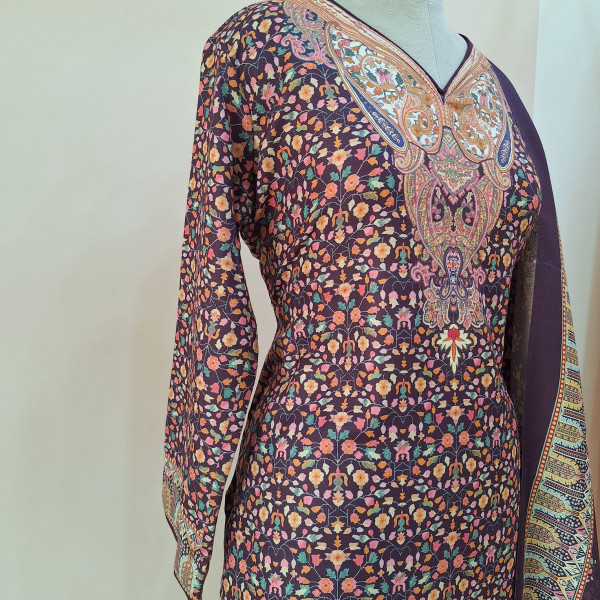 DARK PURPLE PRINTED WOOLLEN SUIT SET