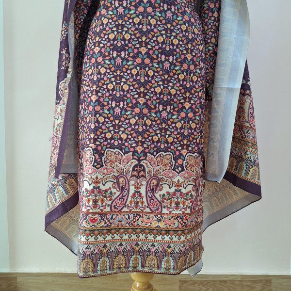 DARK PURPLE PRINTED WOOLLEN SUIT SET