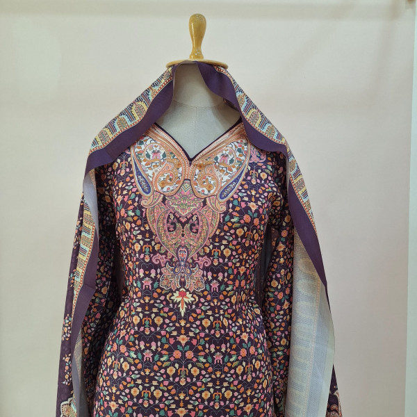 DARK PURPLE PRINTED WOOLLEN SUIT SET