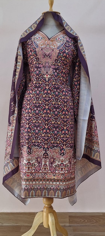 Image of DARK GREY PRINTED  WOOLLEN SUIT SET