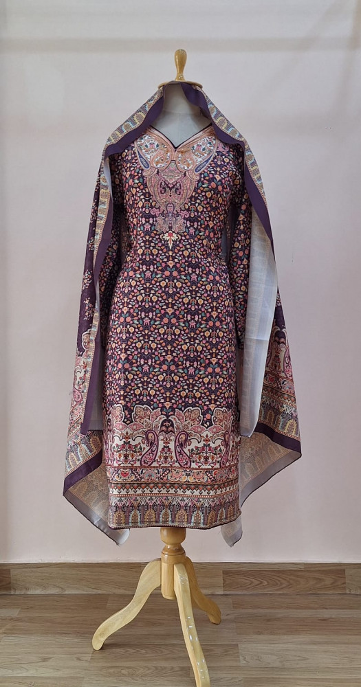 Image of DARK PURPLE PRINTED WOOLLEN SUIT SET