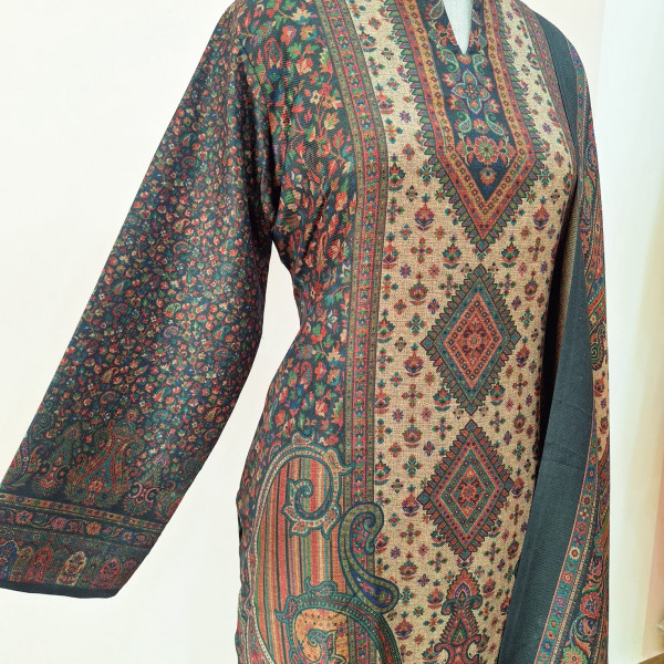 LIGHT BROWN PRINTED WOOLLEN SUIT SET
