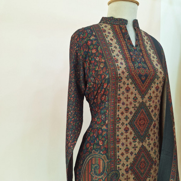 LIGHT BROWN PRINTED WOOLLEN SUIT SET