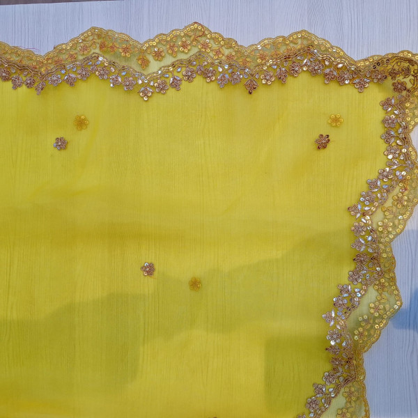 PURE ORGANZA HANDWORK YELLOW WITH LIRIL GREEN BLOUSE AND SAREE