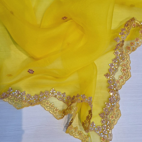 PURE ORGANZA HANDWORK YELLOW WITH LIRIL GREEN BLOUSE AND SAREE
