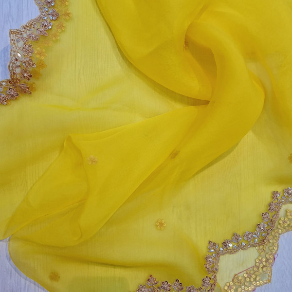 PURE ORGANZA HANDWORK YELLOW WITH LIRIL GREEN BLOUSE AND SAREE