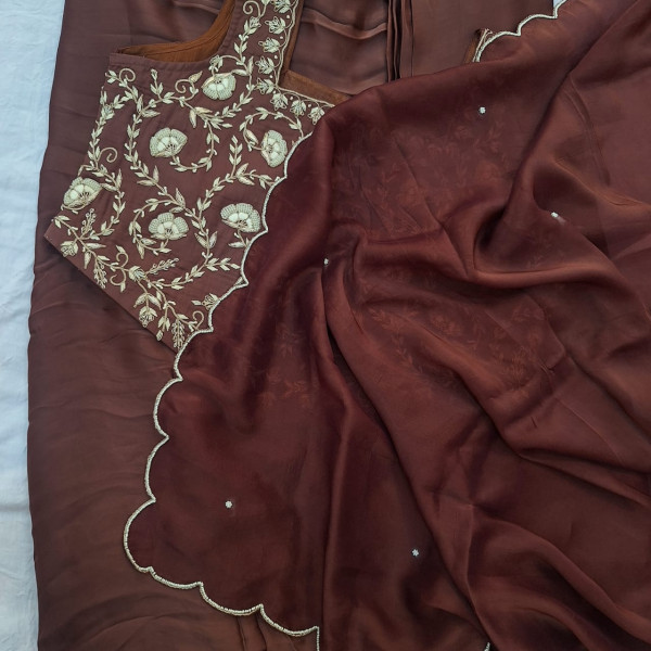 BROWN CAPE HANDWORK DRESS