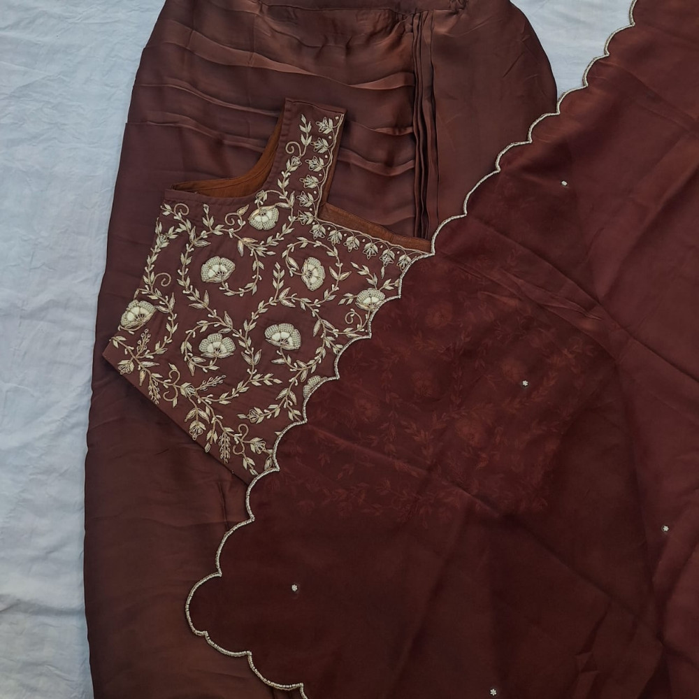Image of BROWN CAPE HANDWORK DRESS