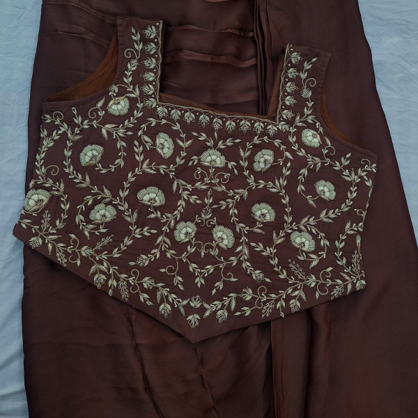 BROWN CAPE HANDWORK DRESS