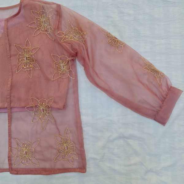 ONION PINK HANDWORK INDO WESTERN  SET